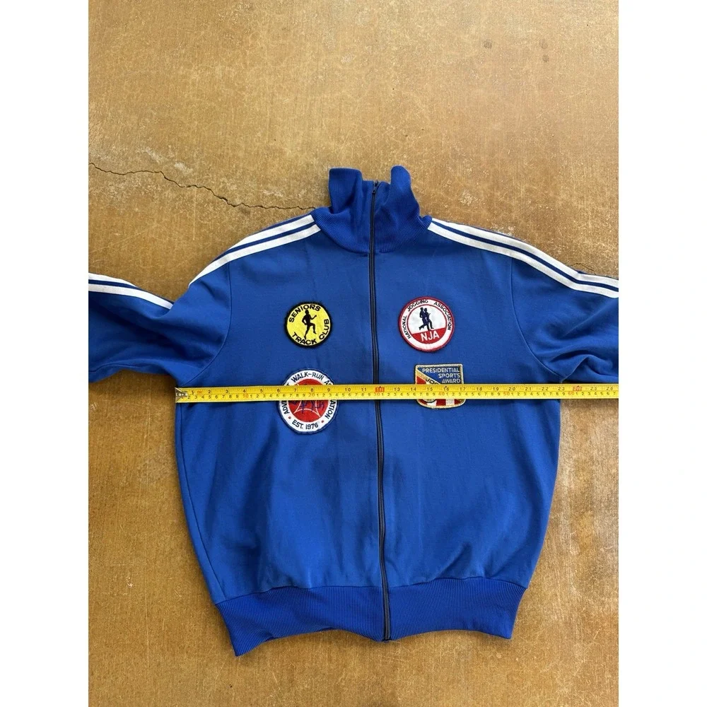 VTG 70s Adidas Trefoil Zip Up Nylon Track Jacket Running Club Patches Germany (L